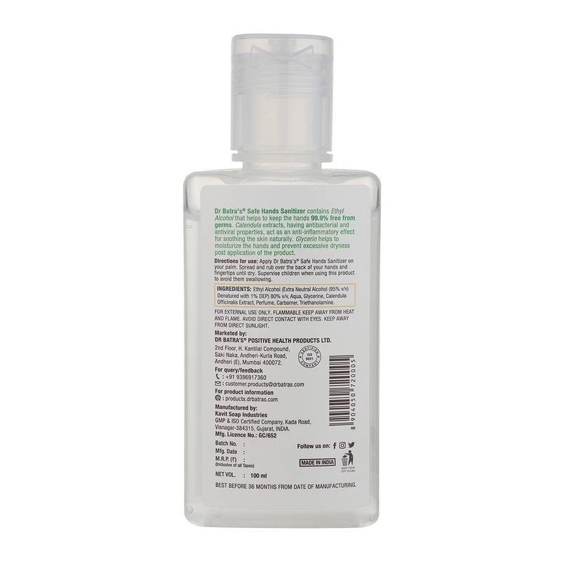 Safe Hand Sanitizer|Enriched With Calendula Extracts|Kills 99.9% Germs|Stay Home  Stay Safe - 100 ml (Pack of 5)
